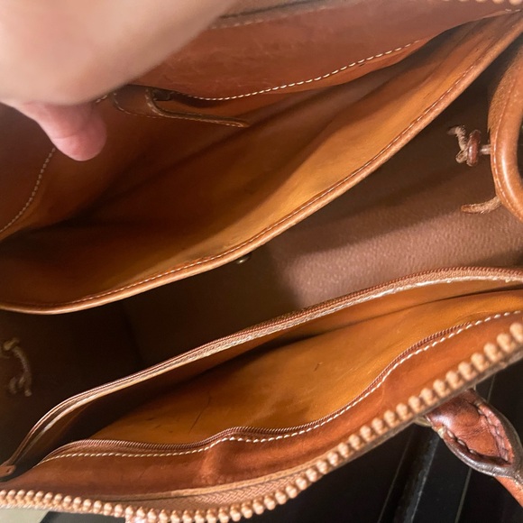 Dooney & Burke Taupe Leather Satchel w/ Cognac Handles & logo charm w/feet - Picture 6 of 6